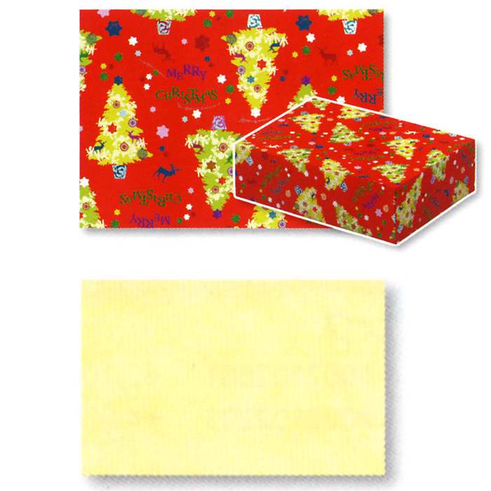 クリスマス用 個人用包装紙 アーバンツリー(レッド・赤) ＆ IP薄葉紙(淡黄色・うすイエロー) セット 【半才 半裁 ラッピング】